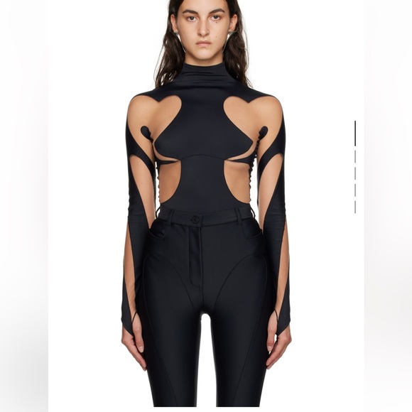 MUGLER rodeo, Black hearts 🖤 cut out bodysuit with sheer mesh panels, lu… - Picture 3 of 16